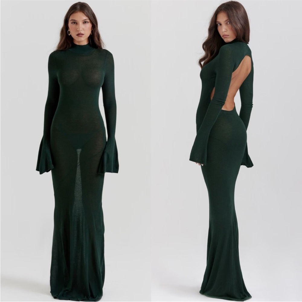 House of CB Sancha Forest green‎ knit maxi dress Size L NWOT